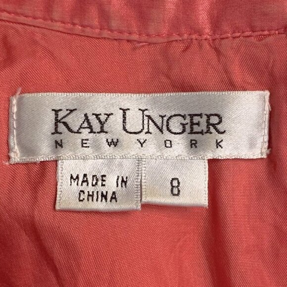 Vintage Kay Unger Pink Coral Polka Dots Midi Dress 8 - Picture 3 of 14